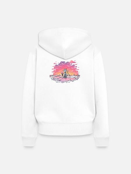 Katze mit Eis am Abendsee - Frauen Premium Bio Zip Hoodie - Weiß