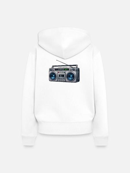 Retro Boombox Ghettoblaster - Frauen Premium Bio Zip Hoodie - Weiß