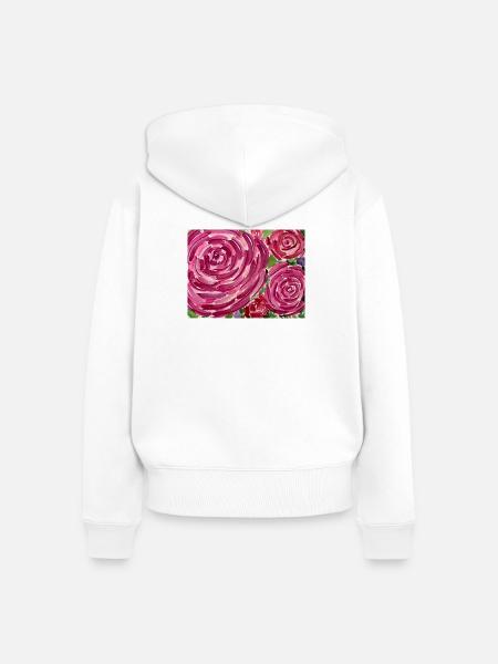 Rosenaquarell - Frauen Premium Bio Zip Hoodie - Weiß