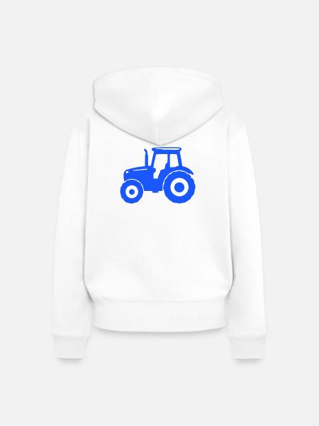 Blauer Traktor Silhouette - Frauen Premium Bio Zip Hoodie - Weiß
