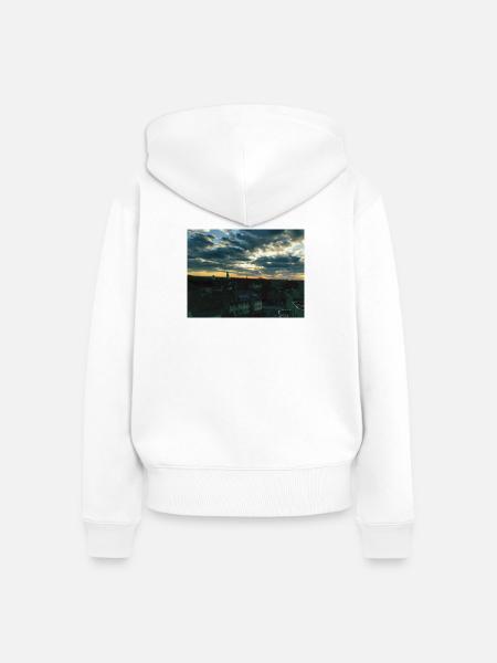 Sonnenuntergang über Stadtlandschaft - Frauen Premium Bio Zip Hoodie - Weiß