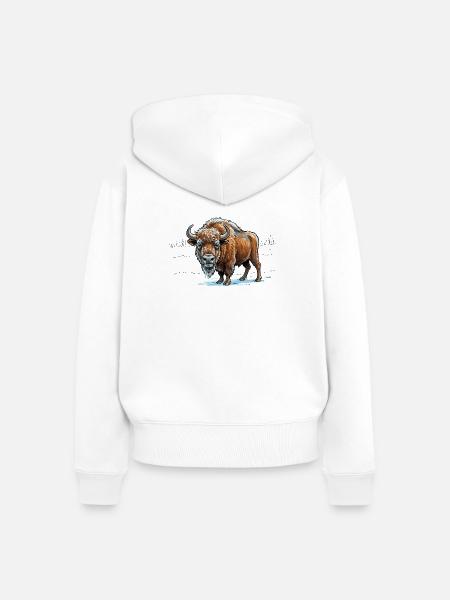 Wisent im Eisfeld - Frauen Premium Bio Zip Hoodie - Weiß