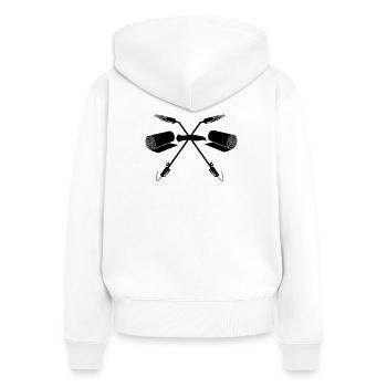 Gasbrenner Stanley Messer und zwei Rollen Teer - Frauen Premium Bio Zip Hoodie - Weiß - Hinten - AI Model Female 172 light (172cm)