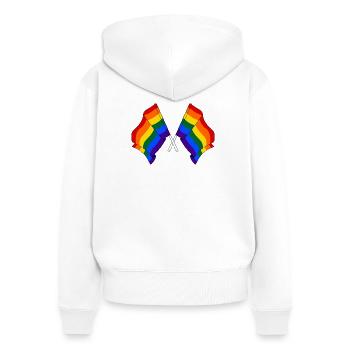 Zwei Regenbogenfahnen - Frauen Premium Bio Zip Hoodie - Weiß - Hinten - AI Model Female 172 light (172cm)