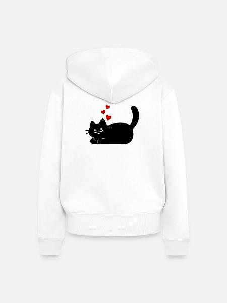 Liegende Katze mit Herzen - Frauen Premium Bio Zip Hoodie - Weiß
