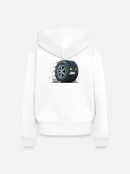 Rasender Reifen mit wütendem Blick - Frauen Premium Bio Zip Hoodie - Weiß