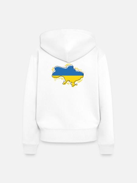 Ukraine-Flaggenkarte Silouette mit Blumenumriss - Frauen Premium Bio Zip Hoodie - Weiß