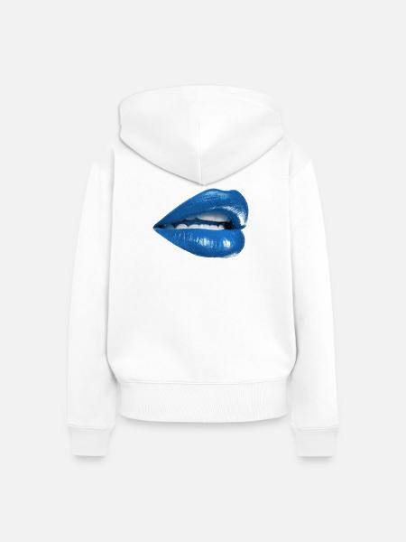 Fette blaue Lippen-Grafik - Frauen Premium Bio Zip Hoodie - Weiß