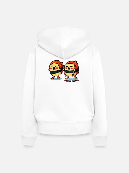 Sushi in Gefahr - Frauen Premium Bio Zip Hoodie - Weiß