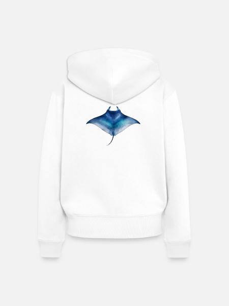 Wasserfarbener Mantarochen - Frauen Premium Bio Zip Hoodie - Weiß