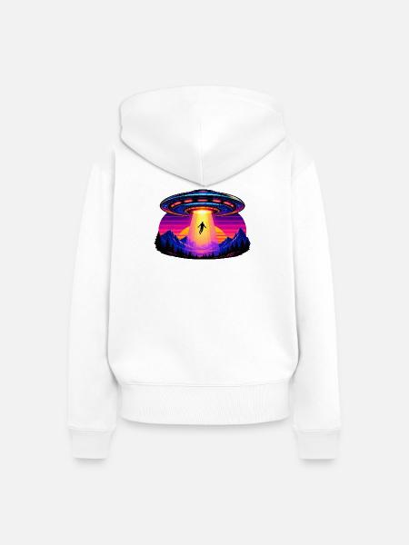 Neon-UFO im Sonnenuntergang - Frauen Premium Bio Zip Hoodie - Weiß