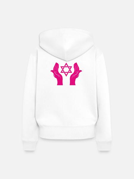 Magenta Hände mit Davidstern - Frauen Premium Bio Zip Hoodie - Weiß