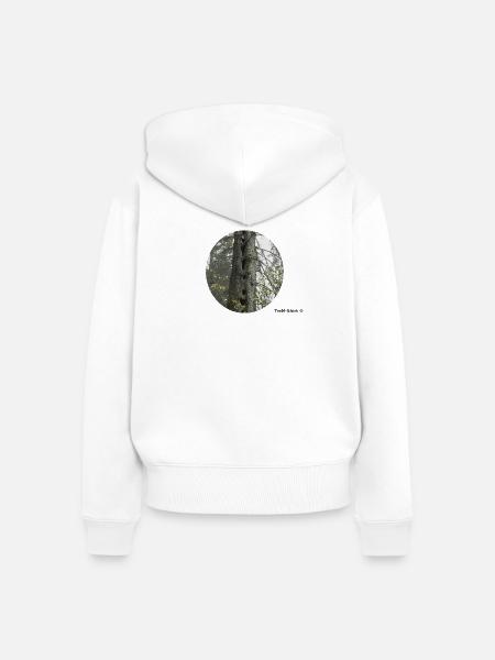 Spechtflöte an Fichte - Frauen Premium Bio Zip Hoodie - Weiß
