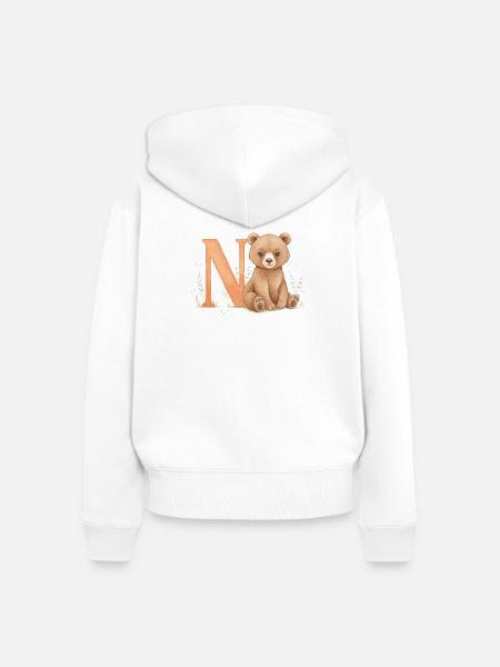 Bär mit Buchstabe N - Frauen Premium Bio Zip Hoodie - Weiß