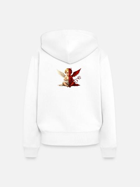 Dual Angel Devil Cherub - Frauen Premium Bio Zip Hoodie - Weiß
