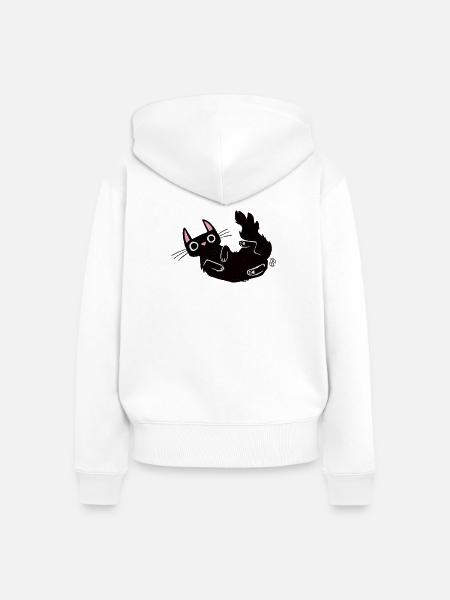 Schwarze Katze mit Kreidelinien - Frauen Premium Bio Zip Hoodie - Weiß