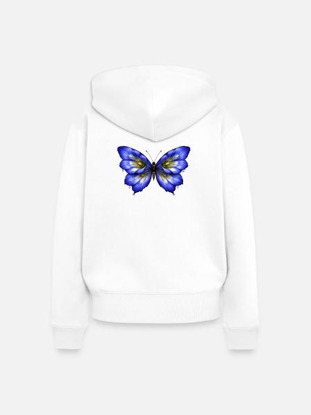 Leuchtender Enzian-Schmetterling - Frauen Premium Bio Zip Hoodie - Weiß