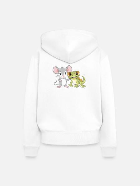 Little_mouse_and_gecko_are_best_friends - Frauen Premium Bio Zip Hoodie - Weiß