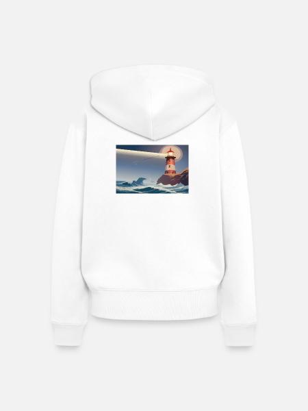 Leuchtturm bei Nacht - Frauen Premium Bio Zip Hoodie - Weiß