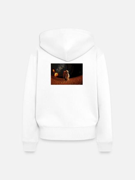 Astronaut auf der zerstörten Erde - Frauen Premium Bio Zip Hoodie - Weiß