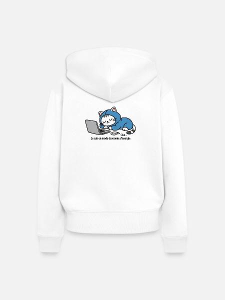 Katze im blauen Kapuzenpullover auf Laptop - Frauen Premium Bio Zip Hoodie - Weiß