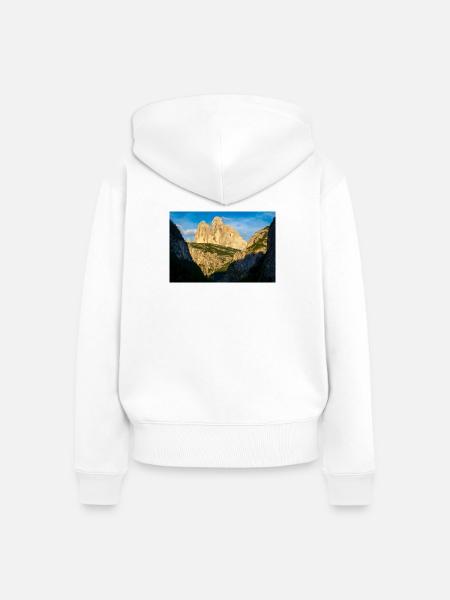 Drei Zinnen im Abendlicht - Frauen Premium Bio Zip Hoodie - Weiß
