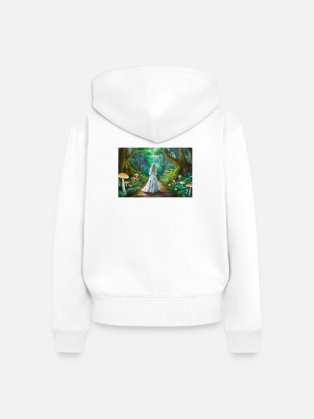 Mädchen im Märchenwald mit Pilzen - Frauen Premium Bio Zip Hoodie - Weiß