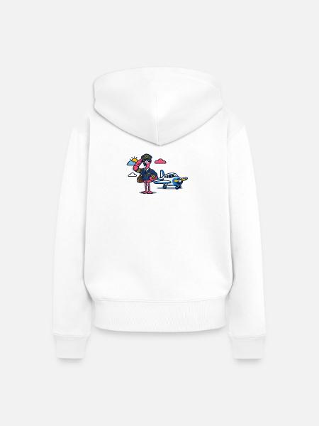 Flamingo Pilot am Propellerflugzeug - Frauen Premium Bio Zip Hoodie - Weiß