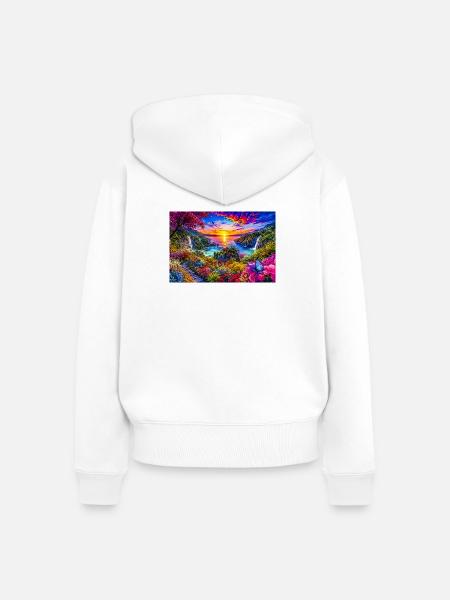 Sonnenuntergangs-Garten Pracht - Frauen Premium Bio Zip Hoodie - Weiß