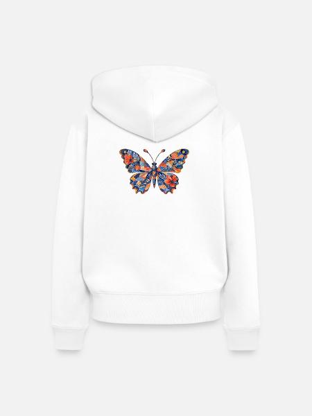 Patchwork Schmetterling Muster - Frauen Premium Bio Zip Hoodie - Weiß