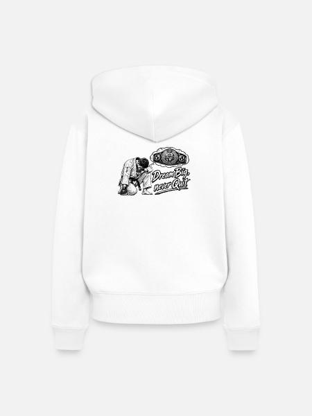 DreamBig Never Quit Karate - Frauen Premium Bio Zip Hoodie - Weiß