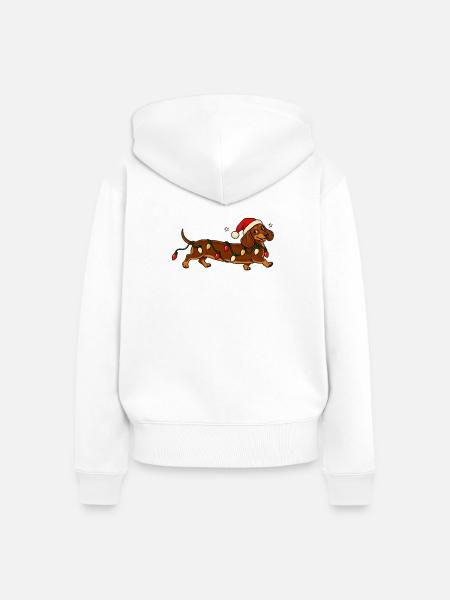    Weihnachts Dackel mit Lichterkette - Frauen Premium Bio Zip Hoodie - Weiß