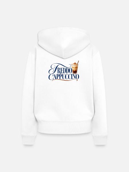 Freddo Cappuccino Schrift mit Eiskaffee - Frauen Premium Bio Zip Hoodie - Weiß