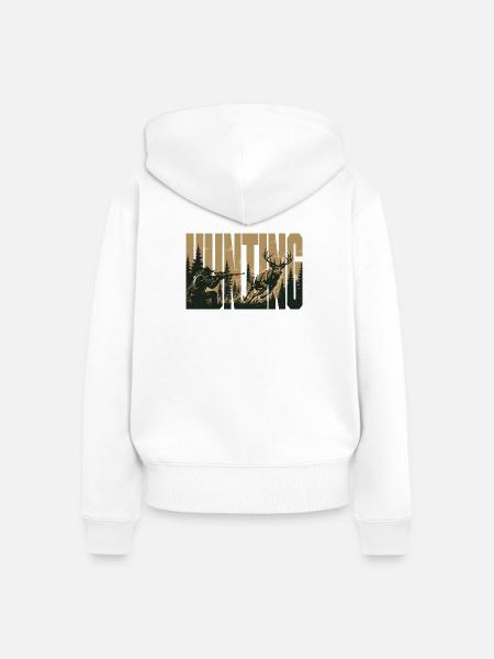 Waldjagd: Hirschsilhouette im Herbst - Frauen Premium Bio Zip Hoodie - Weiß