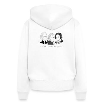 Bach - Mozart - Beethoven en chibi - Sweat à capuche zippé Premium bio Femme - blanc - Dos - AI Model Female 172 light (172cm)