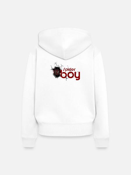 Spinnentier-Held: Karminrotes Netz-Emblem - Frauen Premium Bio Zip Hoodie - Weiß