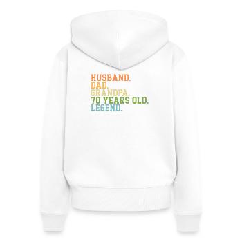 Husband Dad Grandpa 70 Years Old Legend - Sweat à capuche zippé Premium bio Femme - blanc - Dos - AI Model Female 172 light (172cm)