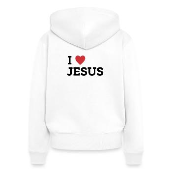 I Heart Jesus Bold Graphic Tee - Women's Premium Organic Zip Hoodie - white - Back - AI Model Female 172 light (172cm)