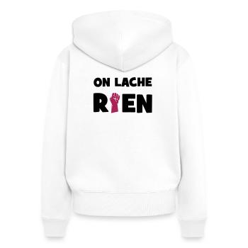 Wir verlieren nichts! - Frauen Premium Bio Zip Hoodie - Weiß - Hinten - AI Model Female 172 light (172cm)