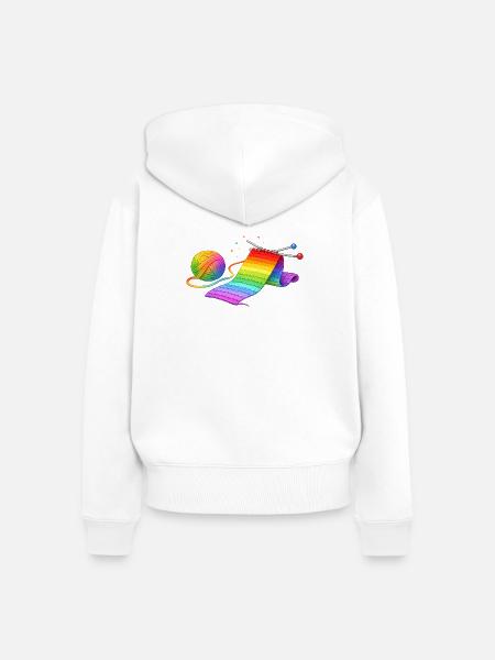 Regenbogen Schal stricken Illustration   - Frauen Premium Bio Zip Hoodie - Weiß