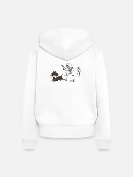 Dackel und Skelett Halloween-Jagd - Frauen Premium Bio Zip Hoodie - Weiß