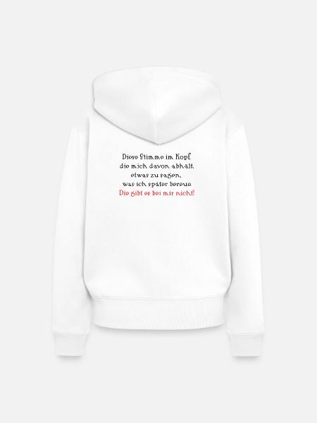 Stimme im Kopf: Niemals Bereuen - Frauen Premium Bio Zip Hoodie - Weiß