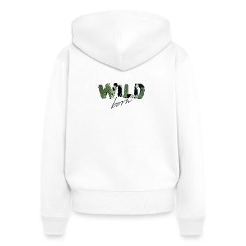 Wild Born serpent imprimé lettres - Sweat à capuche zippé Premium bio Femme - blanc - Dos - AI Model Female 172 light (172cm)