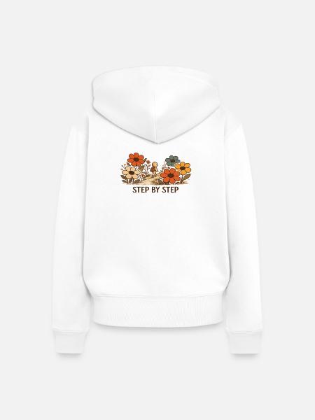 Der kleine Gedanke | STEP BY STEP - Frauen Premium Bio Zip Hoodie - Weiß