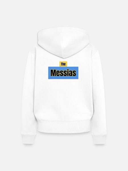 Der Messias-Typografie-Blau - Frauen Premium Bio Zip Hoodie - Weiß