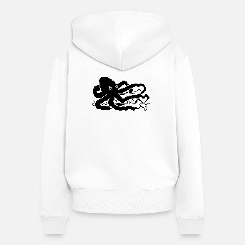 Pieuvre pixel 8 bits - Sweat à capuche zippé Premium bio Femme - blanc