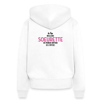 Soeur Soeurette Frère Naissance Bébé Sœur - Sweat à capuche zippé Premium bio Femme - blanc - Dos - AI Model Female 172 light (172cm)