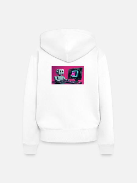 Futuristischer KI-Roboter und Tech-Bildschirm - Frauen Premium Bio Zip Hoodie - Weiß