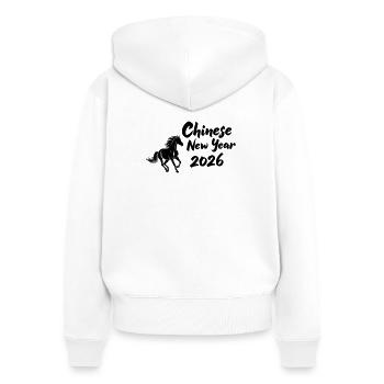 Chinese New Year 2026 Pferdesymbol - Frauen Premium Bio Zip Hoodie - Weiß - Hinten - AI Model Female 172 light (172cm)