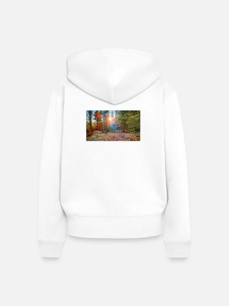 Sonnenlicht im Herbstwald - Frauen Premium Bio Zip Hoodie - Weiß